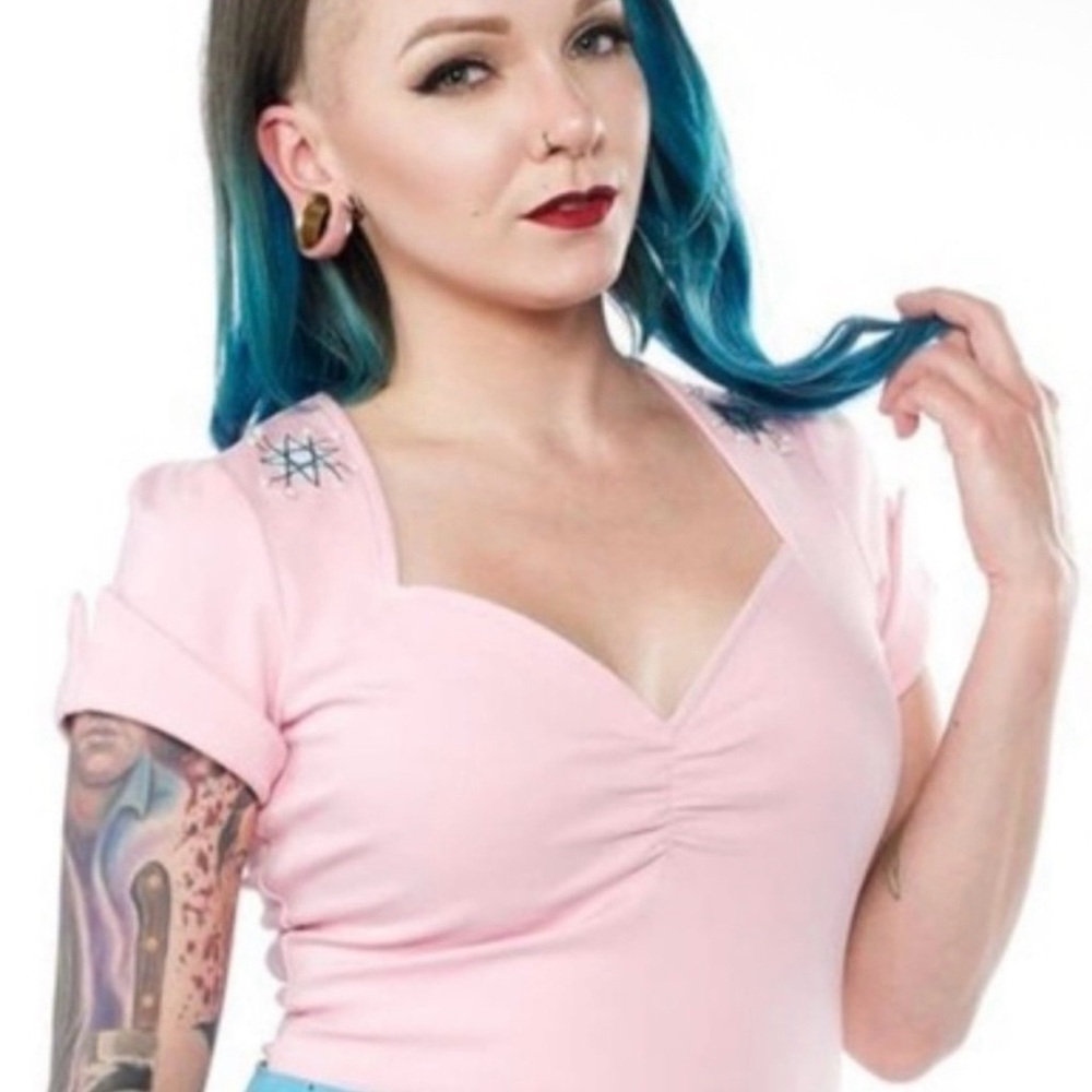 Sourpuss Clothing Rockabilly Sputnik Honey Top in Pink